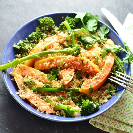 Papaya Tenderstem Broccoli Quinoa - Recipe photo by everydayhealthyrecipes