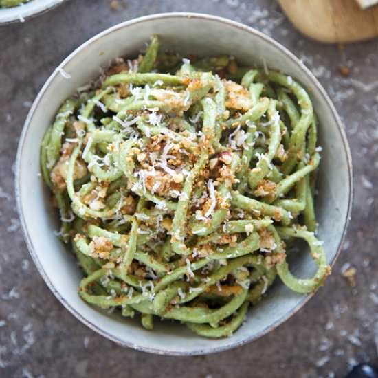 Spinach Bucatini - Recipe photo by cookingforkeeps