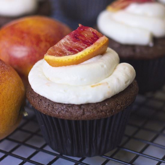 Chocolate Blood Orange Cupcakes - Recipe photo by KneadingHome