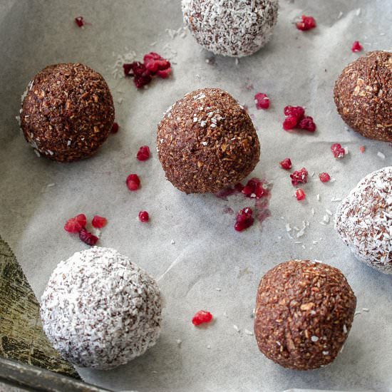 Choc Raspberry & Coconut Bliss Ball - Recipe photo by shift nutrition