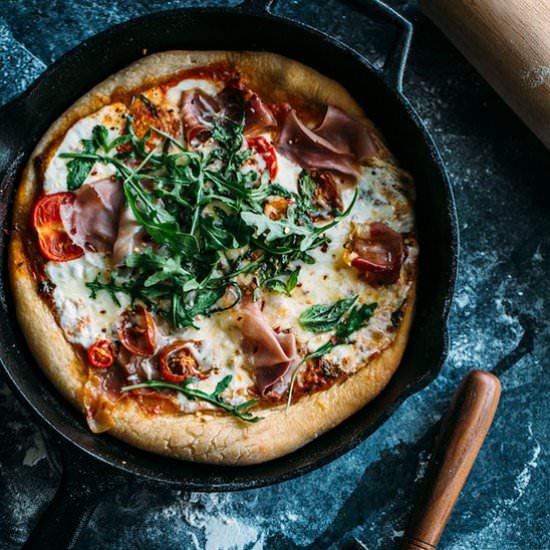 Prosciutto Mozzarella Skillet Pizza - Recipe photo by thealmondeater