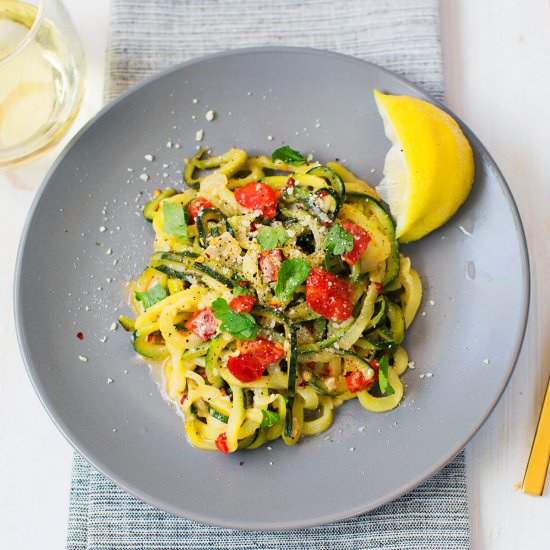 White Wine Zoodles - Recipe photo by abeautifulmessblog