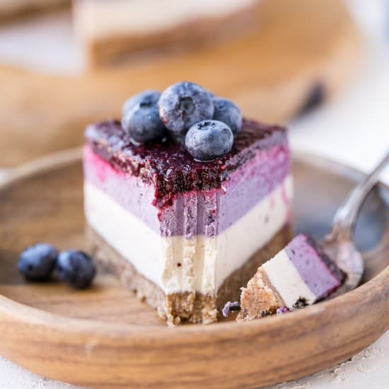 Layered Blueberry Cheesecake - Recipe photo by bakerita