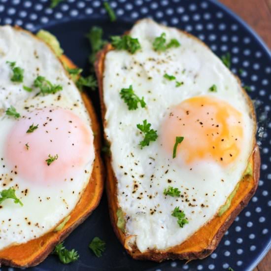 Sweet Potato Toast with Fried Eggs - Recipe photo by feelgoodfoodie1