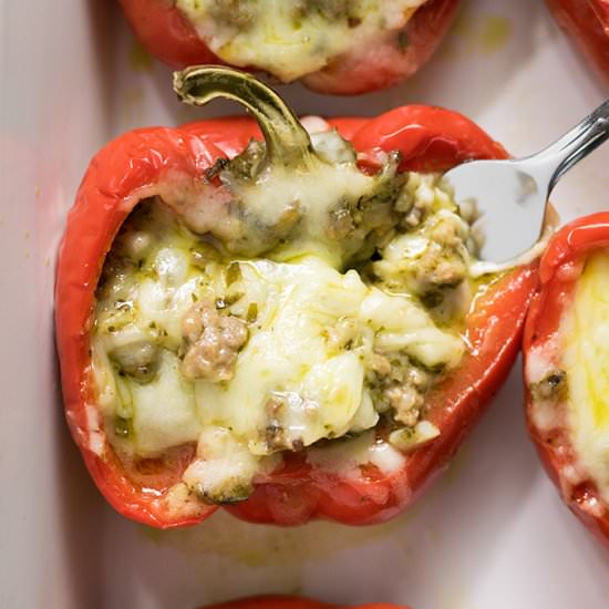Sausage Pesto Stuffed Peppers - Recipe photo by TheSaltyMarshmallow
