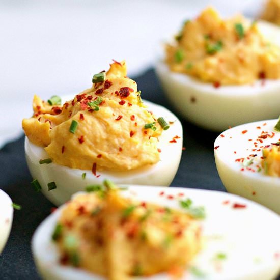 Spicy Deviled Eggs - Recipe photo by PinchandSwirl