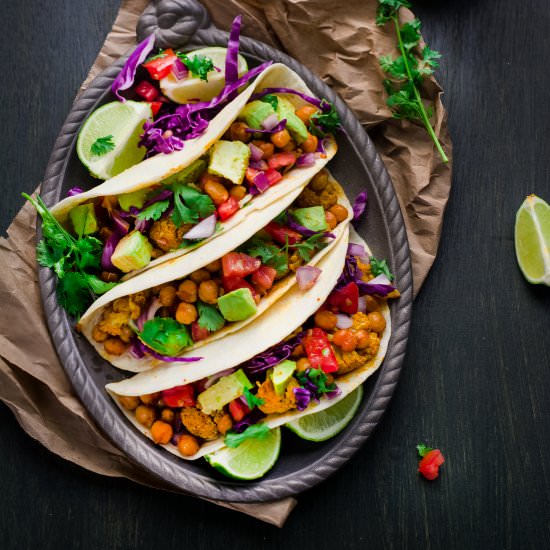Roasted Chickpeas Cauliflower Taco - Recipe photo by Binjals VEG Kitchen