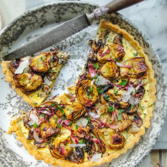 artichoke & mushroom tart - Recipe photo by le jaune doeuf