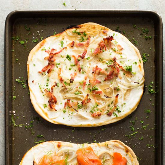 Flammkuchen (Tarte Flambee) - Recipe photo by GreenHealthyCooking