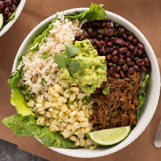 Slow Cooker Beef Burrito Bowls - Recipe photo by foxandbriar