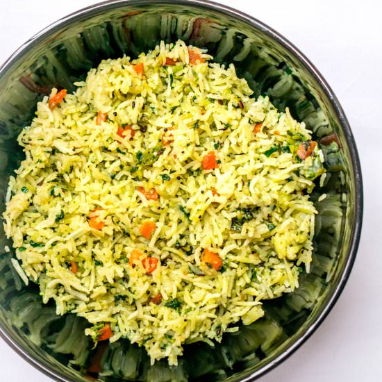 Spinach Coconut Rice Pulao or Pilaf - Recipe photo by dimpieekitchen