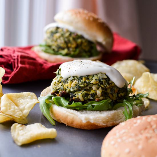 Spinach Artichoke Dip Burger - Recipe photo by kristinkitchen
