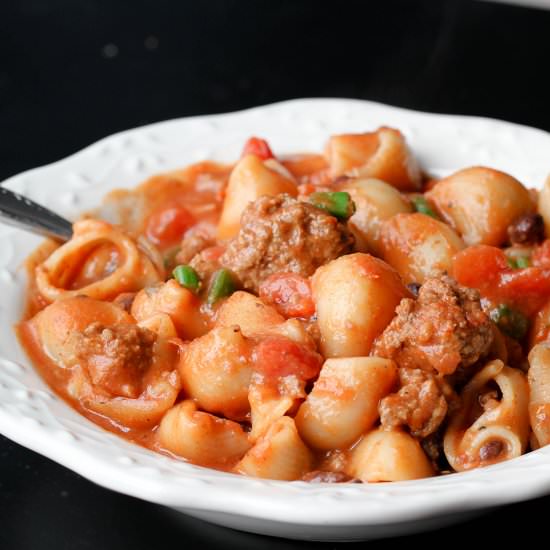 One Pot Cheesy Chili Beef Pasta - Recipe photo by TheKitchenWhisperer