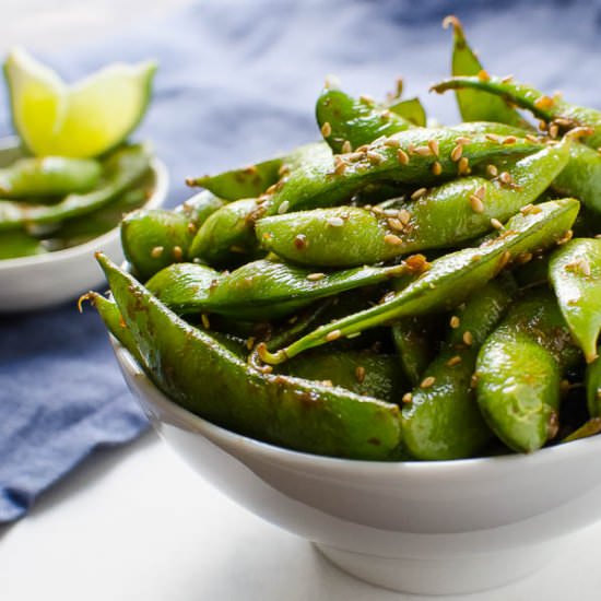Blistered Edamame - Recipe photo by garlic and zest