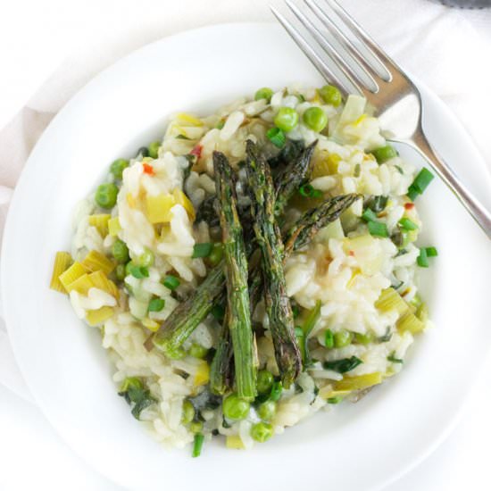 Vegan Leek and Pea Risotto - Recipe photo by nourishedtheblog