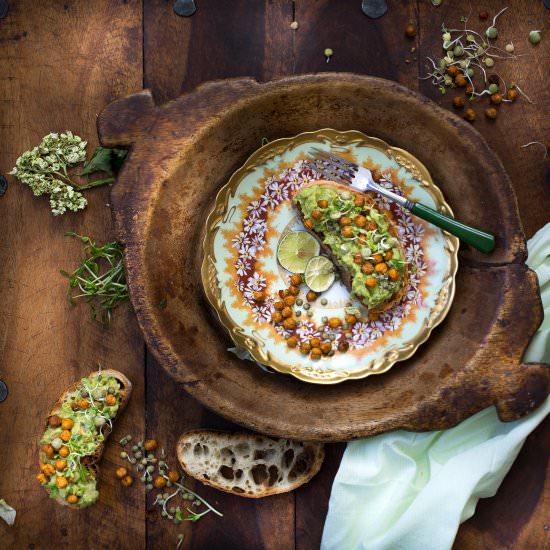 Avocadoand Roasted Chickpea Toasts - Recipe photo by threelittlehalves