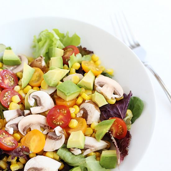 CORN TOMATO MUSHROOM AVOCADO SALAD - Recipe photo by TwoRaspberries