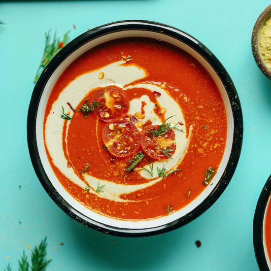 Roasted Red Pepper Tomato Soup - Recipe photo by minimalist baker