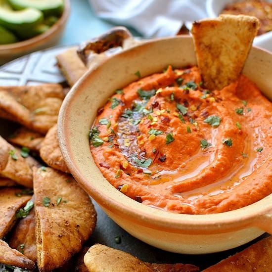 Roasted Red Pepper & Chilli Hummus - Recipe photo by Domestic Gothess