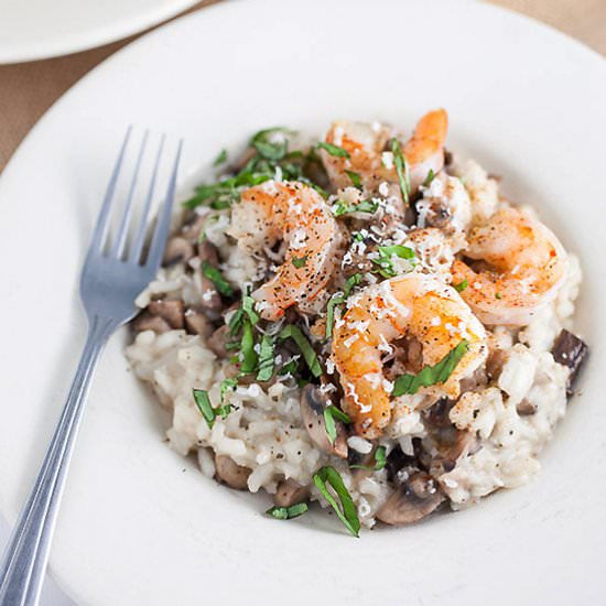 Garlicky Shrimp Mushroom Risotto - Recipe photo by therusticfoodie