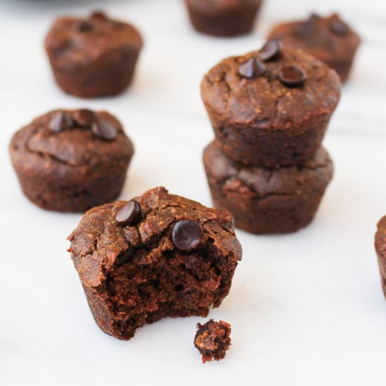 Flourless Chocolate Peanut Butter Muffins - Recipe photo by ChefJulie_RD