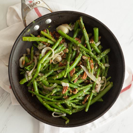 Skillet Asparagus with Pecans - Recipe photo by Call Me Betty