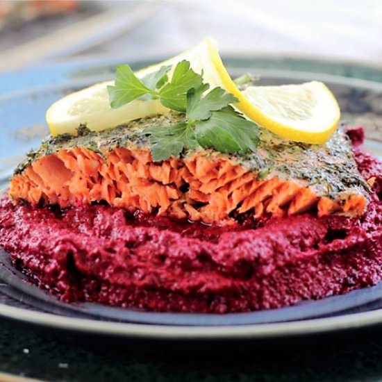 Herbed Salmon & Roasted Beet Mash - Recipe photo by Oven Struck