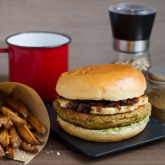 Falafel Burgers, Halloumi, and Guacamole - Recipe photo by electricbluefood