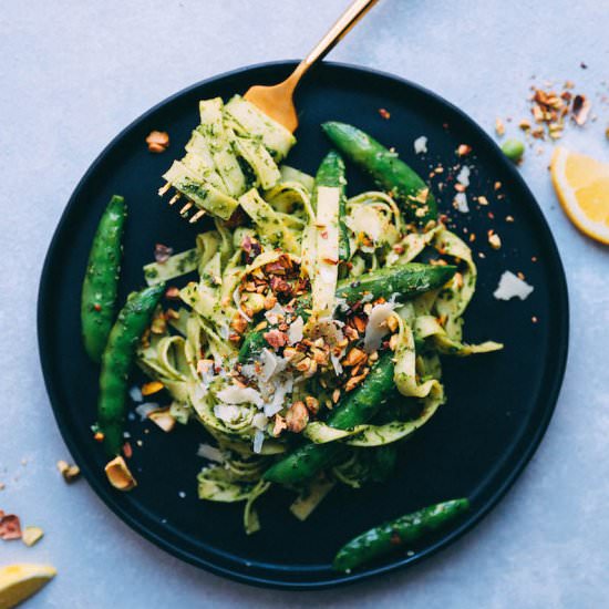 Arugula Pesto Fettuccine - Recipe photo by feast_and_fable