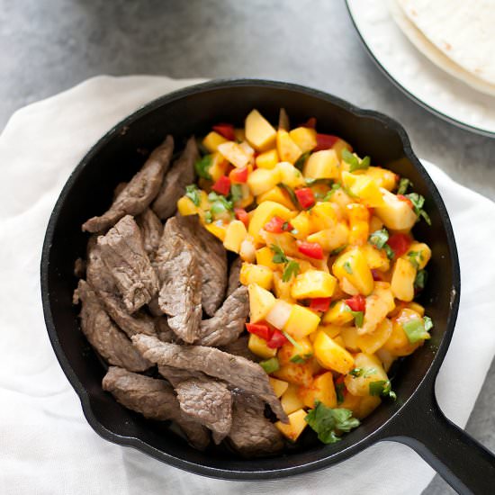 Steak Fajitas + Mango Salsa - Recipe photo by asassyspoon