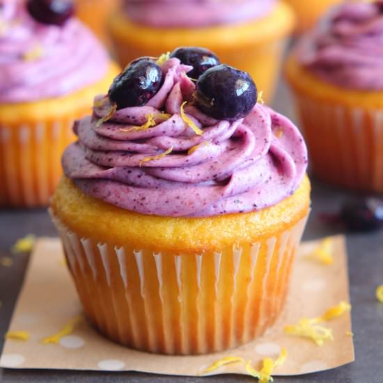 Lemon Cupcakes & Blueberry Frosting - Recipe photo by cakefordinner