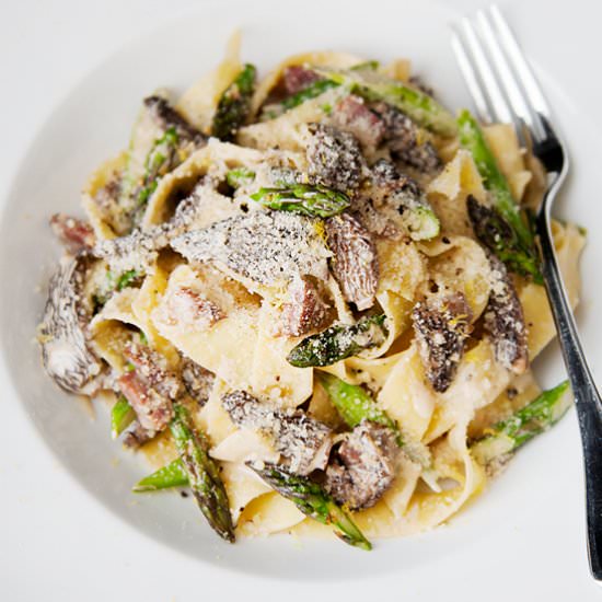 Morel Asparagus Prosciutto Pasta - Recipe photo by kaweah