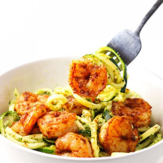 Spicy Shrimp with Pesto Noodles - Recipe photo by Tastefulventure