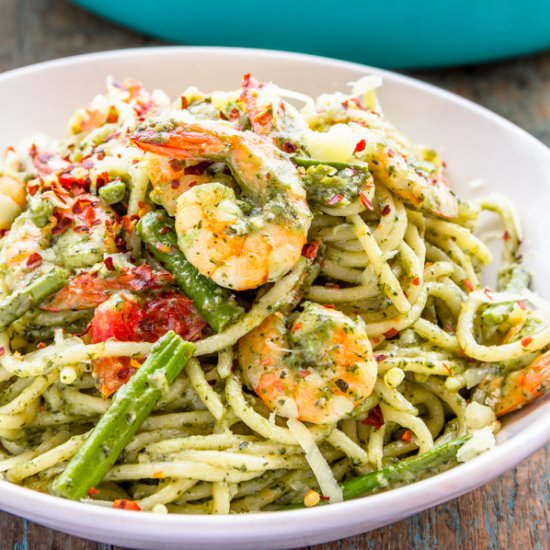 Pesto Shrimp Spaghetti - Recipe photo by Priyanka DK