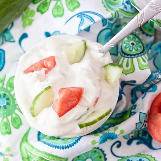 Raita Tomato Cucumber Yogurt Salad - Recipe photo by Food Done Light
