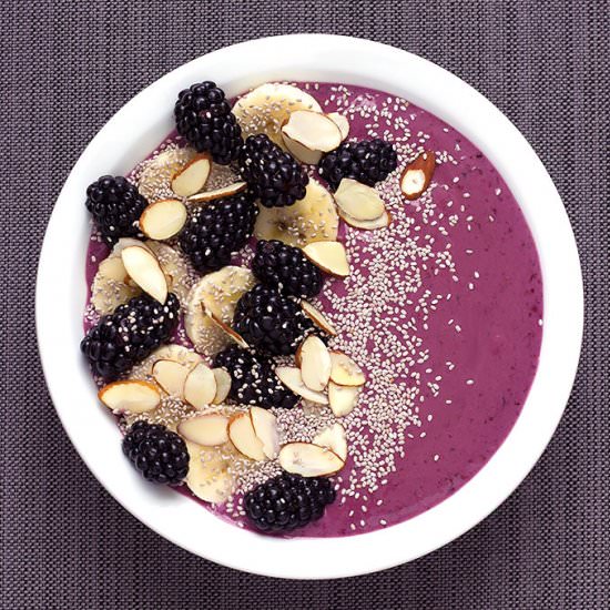 Blackberry Almond Smoothie Bowl - Recipe photo by The Wholesome Dish
