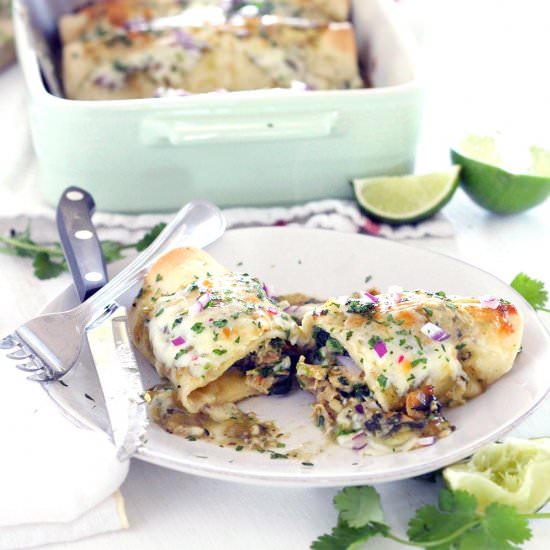 Chicken + Spinach Enchiladas Verdes - Recipe photo by bowlofdelicious