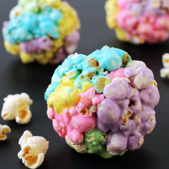 Rainbow Popcorn Balls - Recipe photo by Hungry Happenings