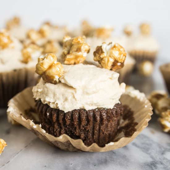 Chocolate Caramel Corn Cupcakes - Recipe photo by theitsybitsykitchen