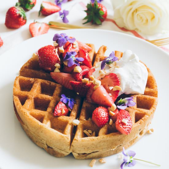 Yeast Waffles with Strawberries - Recipe photo by Healthfully Ever After
