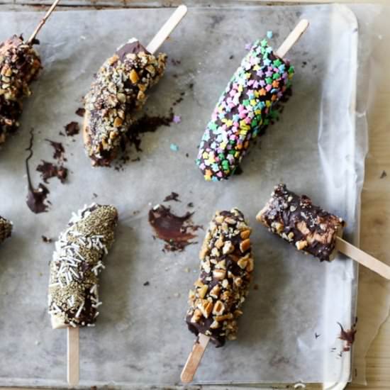 Dark Chocolate Frozen Banana Pops - Recipe photo by Buy This Cook That