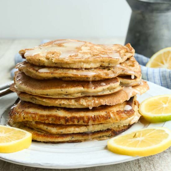 Meyer Lemon Poppy Seed Pancakes - Recipe photo by Happy Healthy Mama