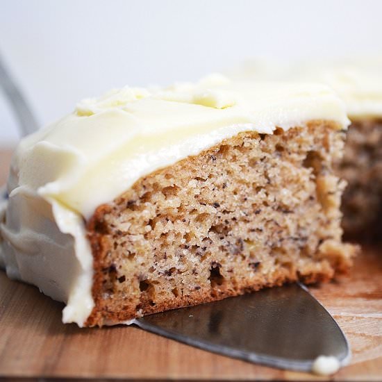 Banana Cake with Cream Cheese Icing - Recipe photo by lightscamerabake