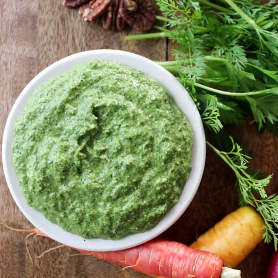 Carrot Top Pesto + Roasted Carrots - Recipe photo by FunnyLoveLindsay