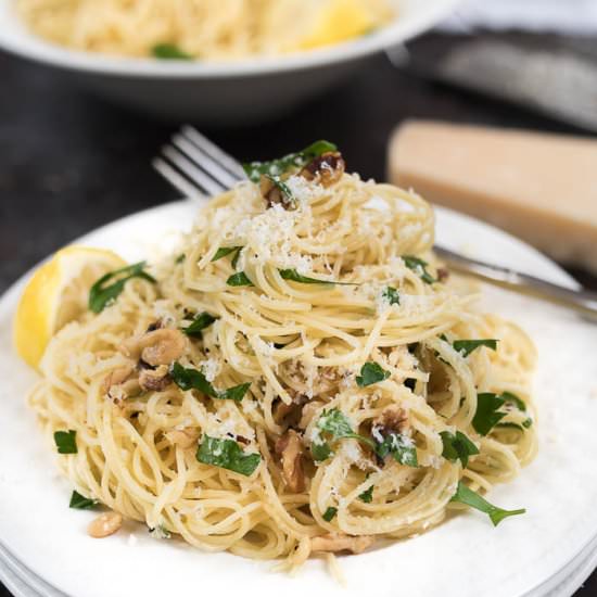 Lemon and Walnut Angel Hair Pasta - Recipe photo by nutritiouseats