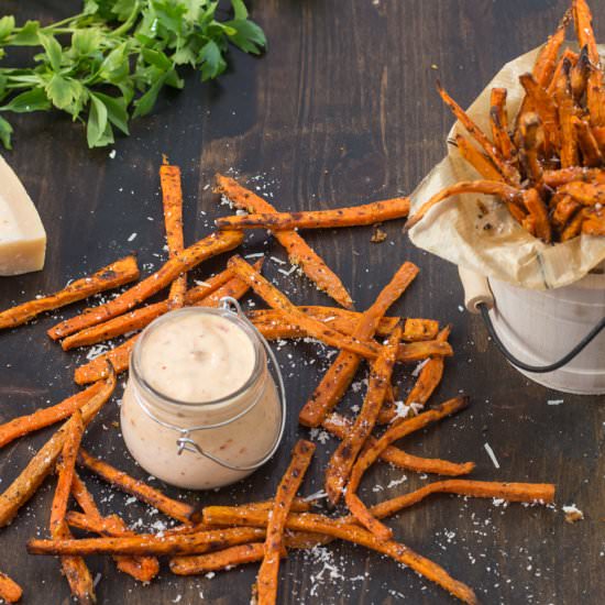 Baked Parmesan Sweet Potato Fries - Recipe photo by Home Cooking Adventure