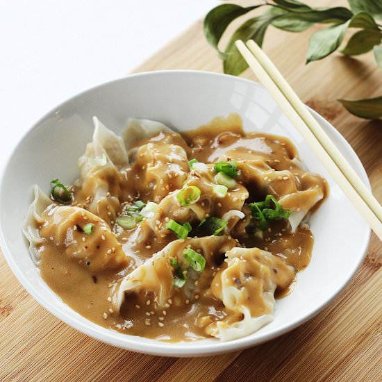 Pork Dumplings with Peanut Sauce - Recipe photo by Couple Eats Food