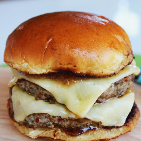 Pork Burger with Rhubarb Chutney - Recipe photo by SlowThe CookDown