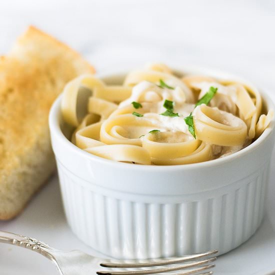 Fettuccine Alfredo for One - Recipe photo by BakingMischief
