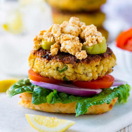 Spicy Feta Chickpea Burgers - Recipe photo by ChefDeHome